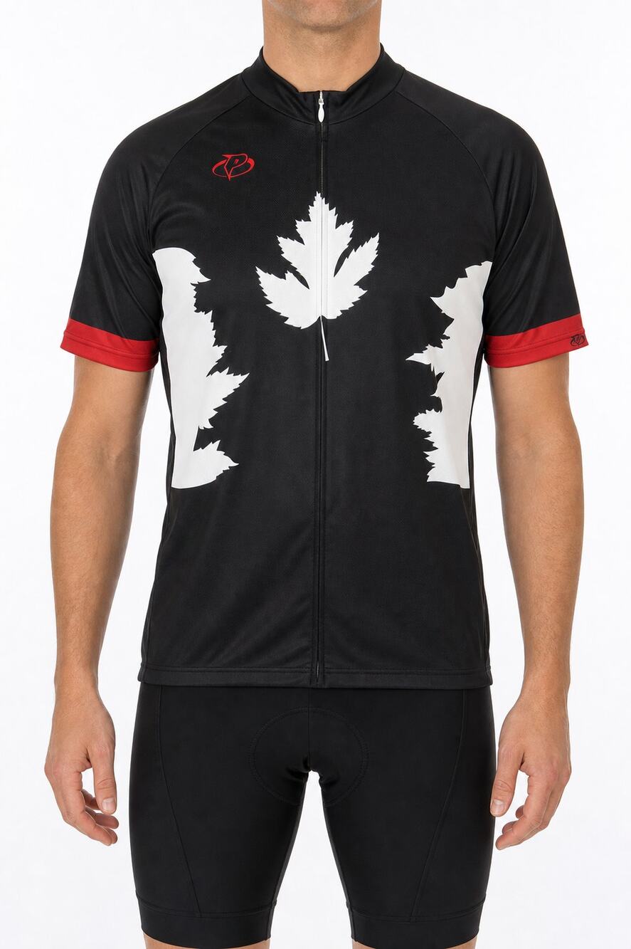 Primal Mens Canada Maple Leaf Cycling Short Sleeve 1/4 Zip Jersey Black Red Lg